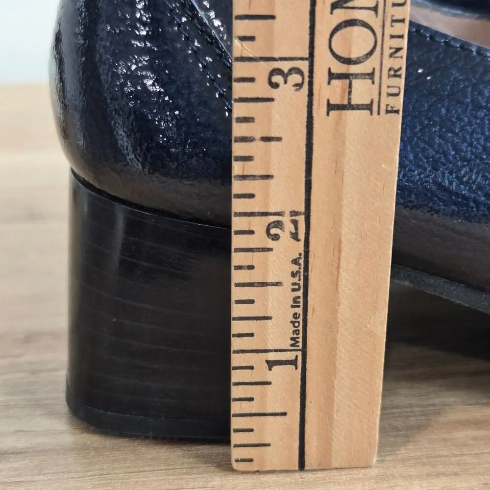 Hispanitas Charlize Blue Patent Leather Loafers 37/6-6.5‎ Chain Detail 2